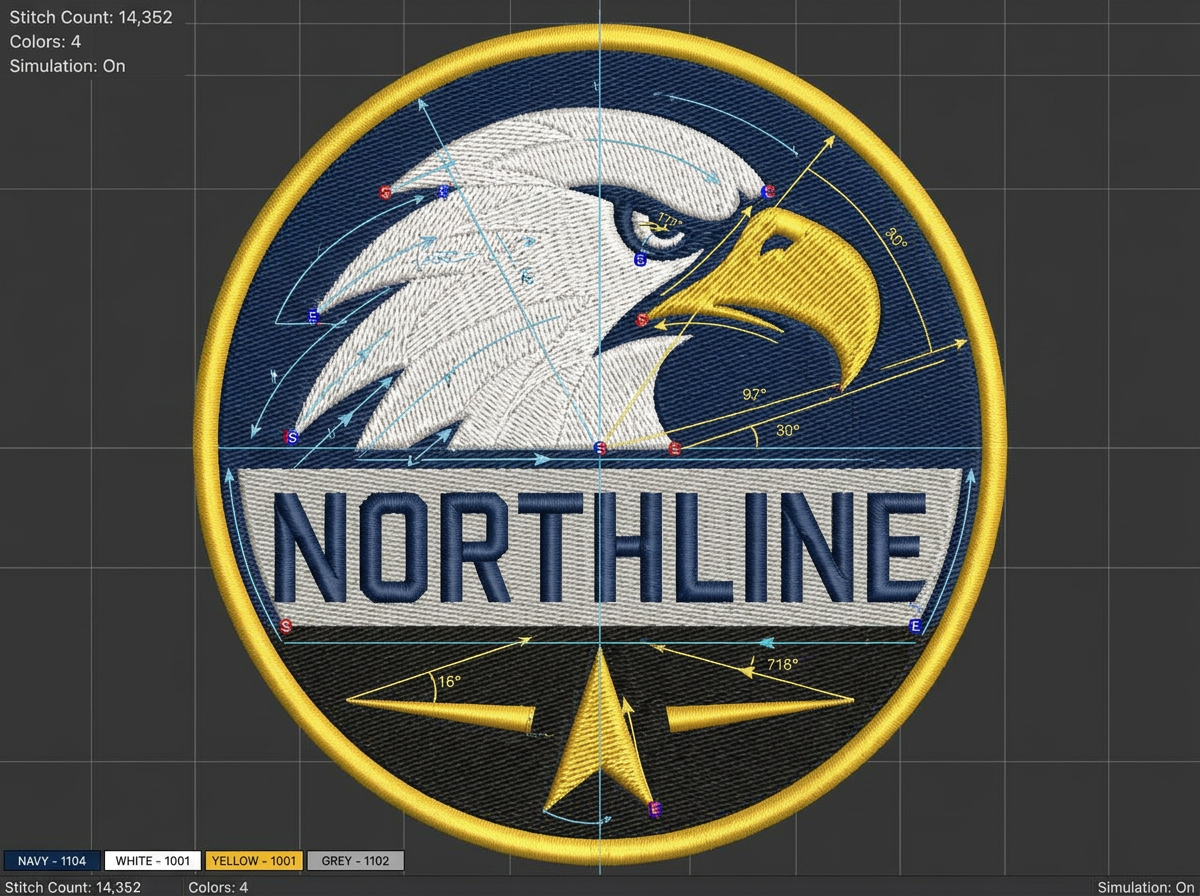 Cap front logo — Embroidery stitch simulation of the logo